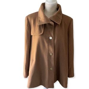 Ellen Tracy Camel Wool Jacket Gold Snap Front Closure Size 12